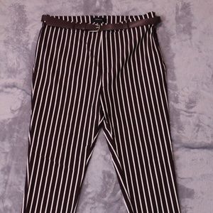Burgundy Striped Trousers with Matching Belt